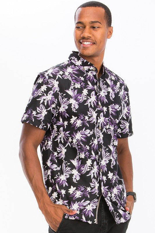 Men Print Hawaiian Button Down Shirt